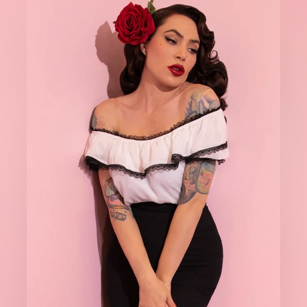 Vixen by Micheline Pitt Chiffon Peasant Top